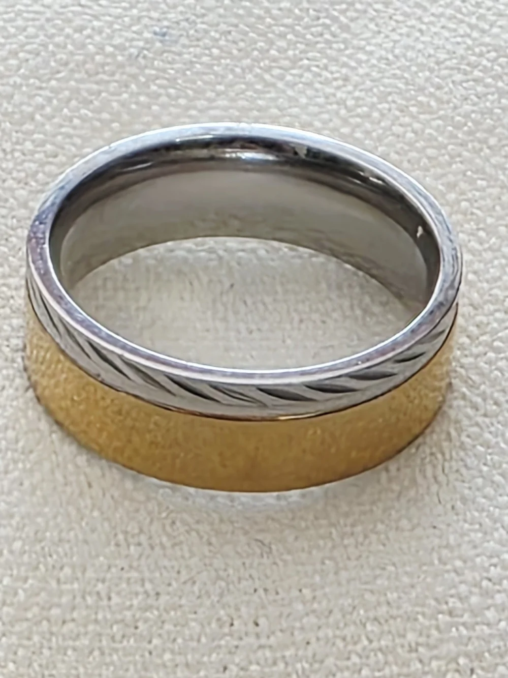 Vintage Two Tone Band Ring Minimalist Unisex Silver Gold Size 9